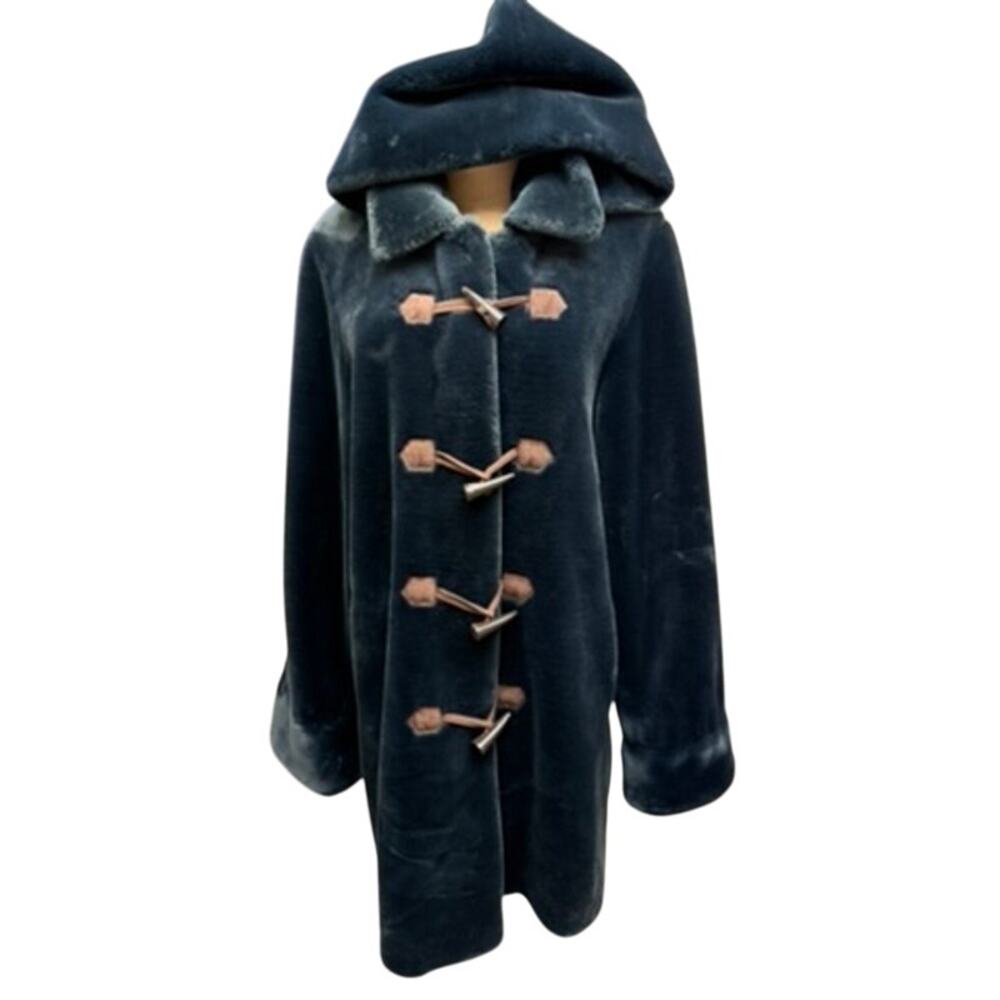 "DENNIS BY DENNIS BASSO" Faux Fur Thick DK Blue‎ Winter Coat SZ M Double Closure